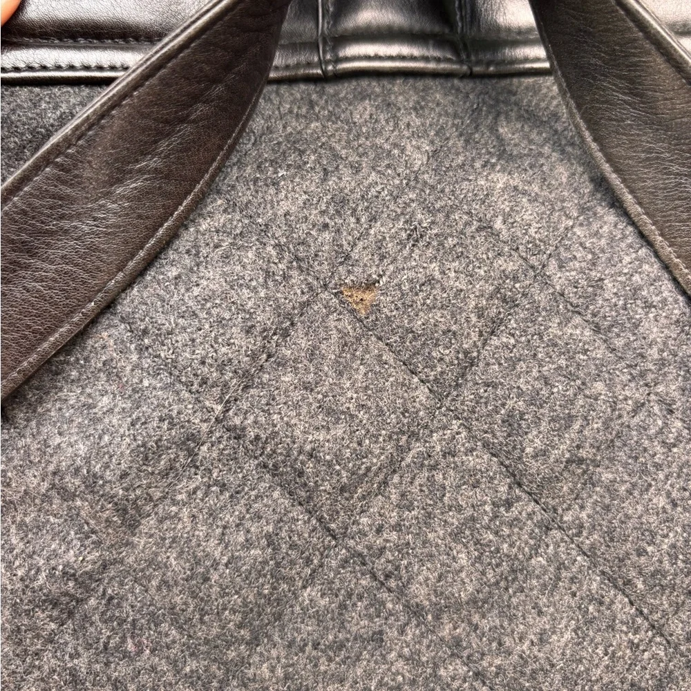 Authentic CHANEL tweed leather black khaki backpack